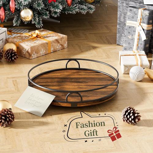 LAMU 11'' Rotating Lazy Susan Organizer, Wooden Lazy Susan Turntable