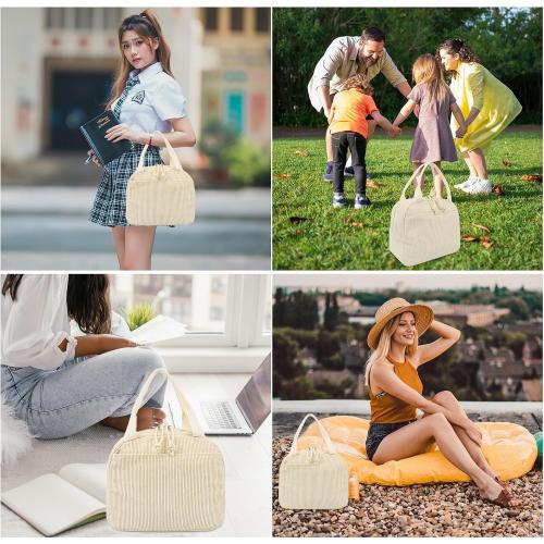 LEDAOU Lunch Box for Women Insulated Lunch Bag Corduroy Lunch Tote Bags Leakproof Cooler Lunch Case for Travel Work Picnic (Corduroy Solid Beige)