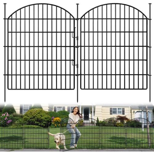 10 Panels Decorative Garden Fence with Lock, 40in (H) X 22.31ft (L) No Dig Dog Fences Outdoor for Yard, Rustproof Tall Animal Barrier Fencing, Metal Panels Suitable for Yards Border, Patio Use