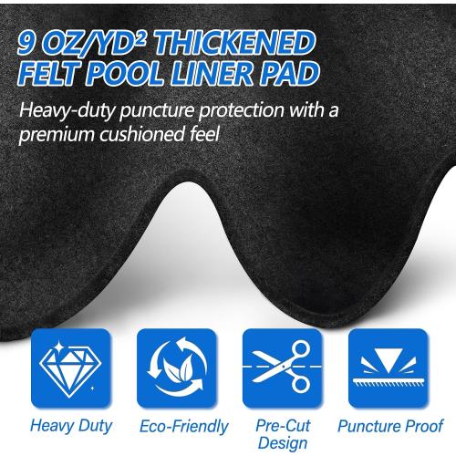 21ft Round Above Ground Pool Pad, 300G/M² (9oz/yz²) Heavy Duty Pool Mats | Seamless Puncture Resistant Under Pool Mat, Professional Ground Protector for Gravel & Concrete, Black