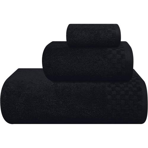 MyOwn Ultra Soft 3 Pack Cotton Towel Set, Contains a Bath Towels 28x55 inch, a Hand Towels 16x24 inch & a Wash Coths 12x12 inch, Ideal Everyday use, Compact & Lightweight - Black