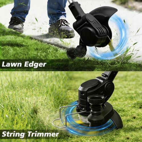 Electric Weed Wacker Cordless, 21V Weed Cordless Eater with 2Pcs 4.0Ah Batteries,3 in 1 Brush Cutter, Lightweight Grass Trimmer/Lawn Edger for Garden Yard (Black)