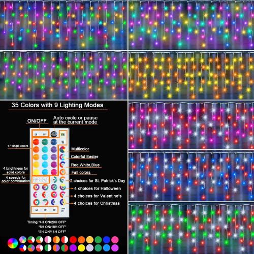 35 Colors Icicle Lights for Outside, 48FT Icicle Christmas Lights | Outdoor Roof Christmas Lights with Remote, Color Changing LED Hanging String Lights for Roof Window Halloween Decorations
