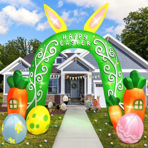 Kalolary 12FT Easter Arch Inflatables Outdoor Decorations, Cute Bunny Rabbit with Eggs Easter Inflatable Built in LED Lights Blow Ups for OutsideHoliday Party,Outdoor,Garden,Yard Lawn Decor BLOWS UP NEEDS A PATCH ON THE BACK THERE IS A HOLE