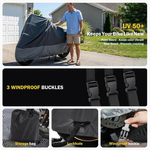 Motorcycle Cover for Sport Bike & Naked Bike, Compatible with Kawasaki Ninja 400/500, Yamaha MT-07/MT-09, Suzuki GSX-R, Honda CBR/CB and More - Waterproof Motorcycle Cover Outdoor Storage