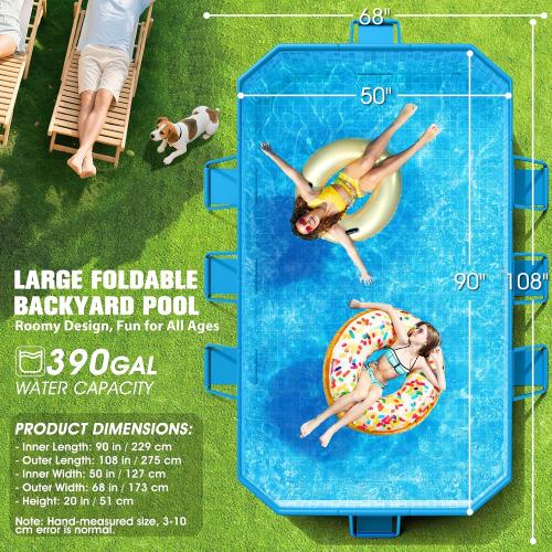 FunBy Large Foldable Pool, Foldable Swimming Pool, Large Foldable Pool for Adults, Non-inflatable Pool,Oversize Thickened Collapsible Pool, Kids pool for Backyard,Mosaic Design 108x68x20-Light Blue