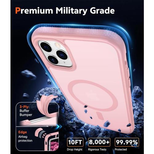 FNTCASE for iPhone 11 Pro Case: Matte Magnetic Phone Cases Compatible with Magsafe Slim Anti Yellowing Military Grade Drop Protection Rugged Shockproof Protective Translucent Cell Cover (C-Pink)