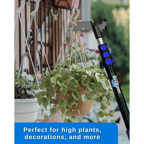4-12 FT Telescopic Extension Pole W/Hook, Christmas Light Pole Hanger Tool, Telescoping Pole for Christmas Lights Installation, Lightweight and Sturdy Light Hanger Pole for Birdfeeders, String Lights