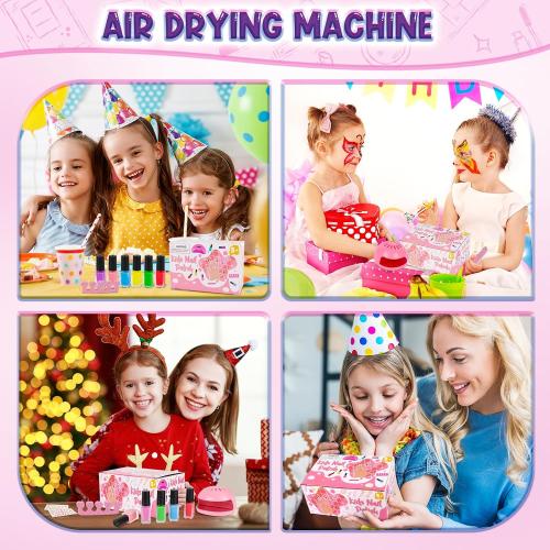 Kids Nail Polish Set for Girls, 14PCS Nail Art Kit with Nail Dryer, Non Toxic Nail Polish kit and Fake Nails for Kids, Girl Toys Age 6-8, Halloween Christmas Birthday Gifts for Girls 8-12