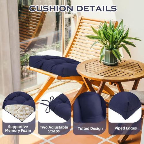 2 Pack Waterproof Outdoor Chair Cushions, Thick Tufted U-Shaped Seat Cushions with Adjustable Ties for Garden Chairs, Patio Furniture, 19x19x4.5 Inches