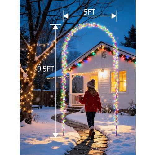 Flacchi Christmas Decoration Outdoor Arch Lights - 9.5FT 460LED Waterproof String Lights with Timer, 8 Modes for Holiday Party,Wedding, Garden, Patio (Multicolor)