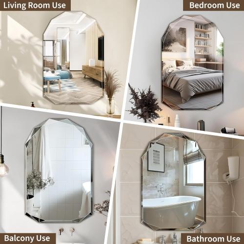Suidia Bathroom Mirror, 20x 30 Wall Mirror, Frameless Bathroom Mirror with Beveled Edge for Bedroom, Living Room, Entryway, Hallway, Arched Shape