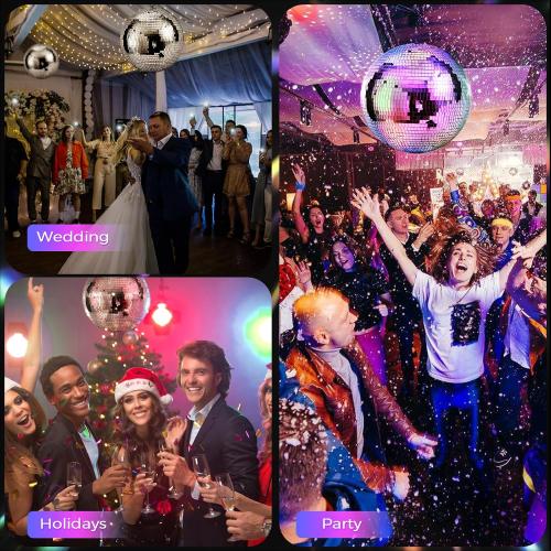16inch Large Mirror Disco Ball - Hanging Big Disco Ball for Party Decorations, DJ Clubs, Weddings, Bars, Holiday Events, and Stage Decor with 15pcs Replacement Mirrors