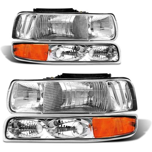 ADCARLIGHTS Headlight Assembly for 1999 2000 2001 2002 Chevy Silverado 1500 2500/1500HD 2500HD 3500/2000-2006 Tahoe/Suburban Chrome Housing Amber Reflector Pair