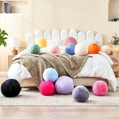 3 PCS Uvvyui Ivory Ball Pillow, 8 Cute Mini Round Throw Pillow Faux Rabbit Fur Room Decorative Throw Pillow, Ball Shaped Pillow Plush Cushion for Couch, Sofa, Bedroom