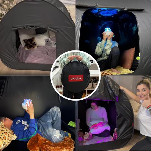 Size 47x47 Color Black Sensory Tent for Kids & Adults with Autism, ADHD, SPD - CPC Certification Large Size 47x47in Calm Corner Helps Children Relax, Reduce Anxiety & Improve Focus - Pop-up Blackout Play Tent