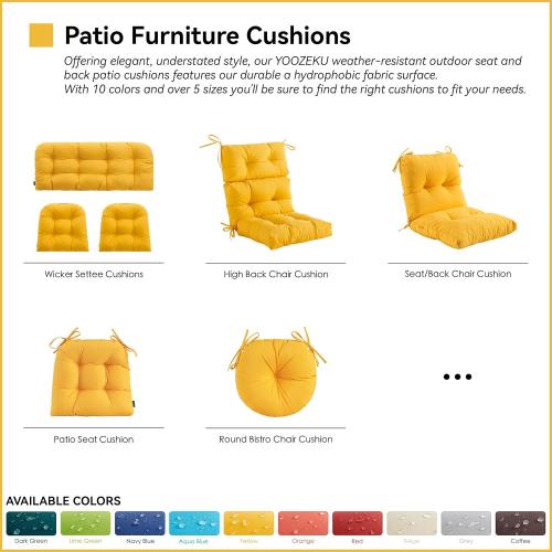 Outdoor Indoor Seat/Back Chair Tufted Cushion,All-Weather Patio Chair Cushion with Ties,for Patio Furniture,Yellow