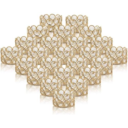 VINCIGANT Crystal Gold Votives Candle Holder Elegant Decorative Tealight Candle Holders for Weddings,Parties,Chirstmas,Gifts,Home Decor,Set of 24