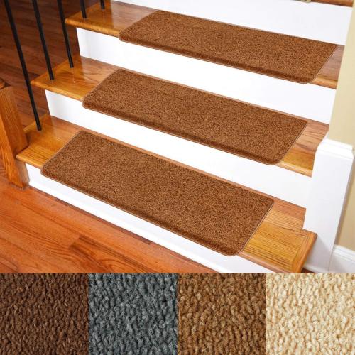 Carpet Stair Treads   Non-Slip Bullnose Carpet for Stairs   Indoor Stair Pads   Self-Adhesive & Easy Installation   Pet & Child Friendly   14- Pack Dark Brown 9.5 x 30x 1.3