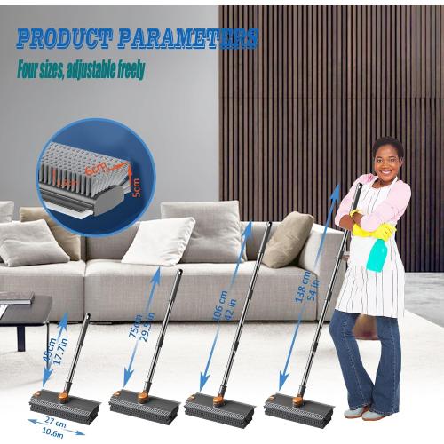 Floor Scrubbing Brush with Squeegee,2 in 1 Grout Brush with 54 Adjustable Long Handle,V-Shape Stiff Brush Bristle,360°Rotation,Bathroom Cleaning Brush for Tile,Deck,Garage,Kitchen,Swimming Pool,Grey