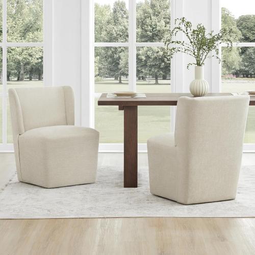 Upholstered Dining Chair with Casters, Wingback Modern Side Armless Deskchair with Rollers for Diningroom Bedroom Livingroom Reading Room
