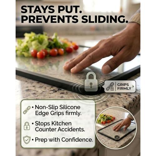Tempered Glass Cutting Board for Kitchen Counter - 18x12 Large | Dishwasher Safe, Heat Resistant & Non-Slip