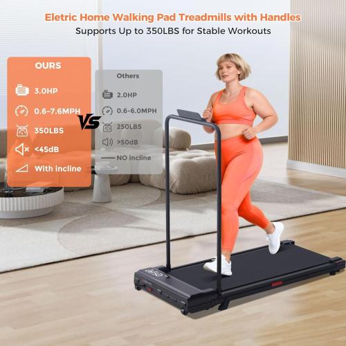 Walking Pad Treadmill with Handle Bar, 2026 Upgrade Portable Treadmills for Home Small with Handles, 3.0HP Walking Pad for Small Spaces, 0.6-7.6MPH Speed, 350LB