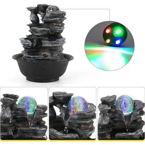 Dyna-Living Tabletop Water Fountain Indoor Waterfalls Fountains with Colored LED Light Decorative Feng Shui Tabletop Fountain with Automatic Pump Best Home Gifts for Friends or Family