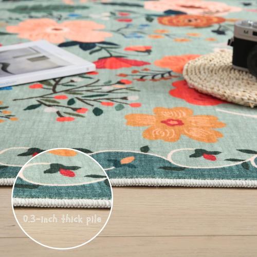 Size Large Color Green Living Room Rug  Rug Machine Washable Boho Area Rug Non Slip Floral Vintage Low Pile Large Rugs for Living Room, Bedroom, Farmhouse, Dining Room, Kids Playroom(Green)
