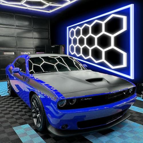 Large Hexagon Garage Lights 14 Hex LED Higher Brightness Lights with Blue Light Rectangle Frame Octagon Honeycomb Lighting for Garage Car Detailing Barber Shop Gym Warehouses.