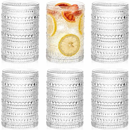 ZOOFOX Set of 8 Vintage Drinking Glasses, 13 oz Clear Hobnail Glasses Tumbler, Embossed Design Glassware for Beverages, Water, Juice, Beer, Cocktail, Whiskey and Milk