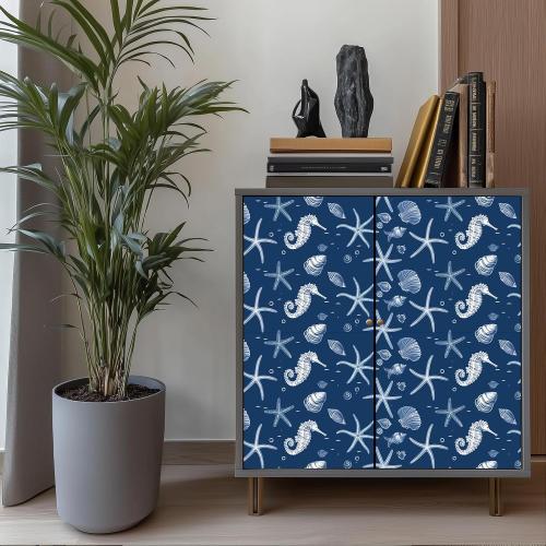 Ocean Sea Life Wallpaper Peel and Stick Vinyl Self-Adhesive Removable Contact Paper Starfish, Seahorse, and Shell Design for Walls Countertops Cabinets Home Decor 15.7x39.4