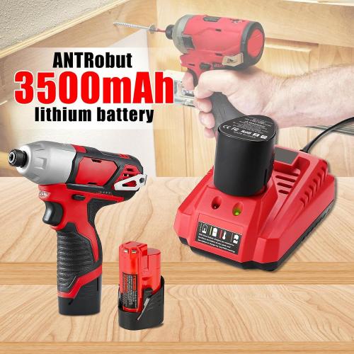 ANTRobut 2 Pack 3500mAh Replacement Lithium 12V Mil-Waukee M 12 Battery   Rapid Charger for Mil-Waukee M 12 Battery Charger
