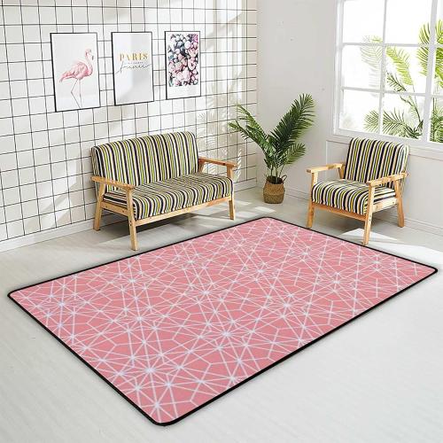 Area Rugs Mat for Living Room Geometric Lines Pink Graphic Modern Decoration Non-Slip Indoor Carpet Floor Ultra Soft Area Rug Kid Bedroom Dining Home Decor，Large Size 6'8x4'10
