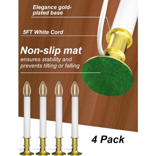 4 Pack Electric Window Candles with Sensor Dusk to Dawn,Christmas Window Candles Gold Plated Base,9 Inch Candle Lights with 0.6W LED E12 Bulbs for Indoor Christmas Decor