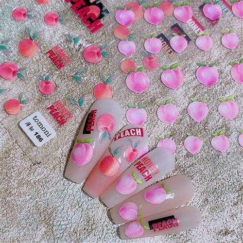 Honey Peach Nail Art Sticker Decals Cute Fruit Self-Adhesive Stickers (2 Sheets)   8 PCS 3D Honey Peach Nail Art Accessories for Ladies Girls Kids