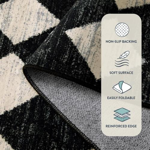 Lahome Moroccan Trellis Area Rug - 5x7 Black Washable Large Rugs for Bedroom Living Room Mat, Checkered Soft Non Slip Stain Resistance Indoor Accent Carpet for Dining Room Coffee Table