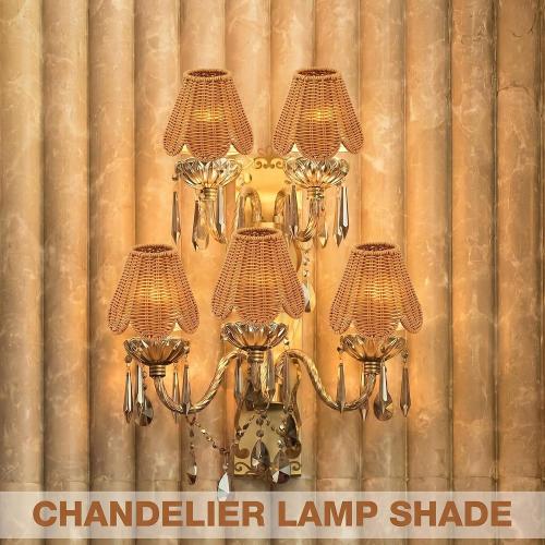 Glooglitter 2 Pcs Clip on Rattan Lamps Shade Small Scalloped Lampshade 3 Top x 6 Bottom x 5-1/4 Slant Height Empire Lamp Shade for Chandelier Ceiling Light Pendant Floor Lamp