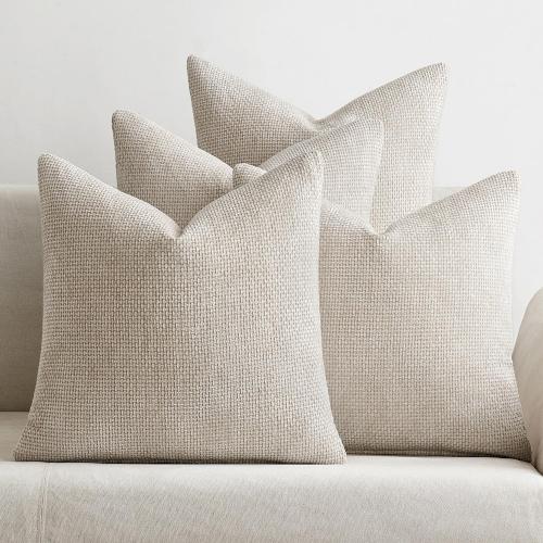 MIULEE Pack of 4 Couch Throw Pillow Covers 18x18 Inch Cream Soft Decorative Chenille Pillow Covers Farmhouse Accent Cushion Covers for Boho Home Decor Sofa Bedroom Living Room