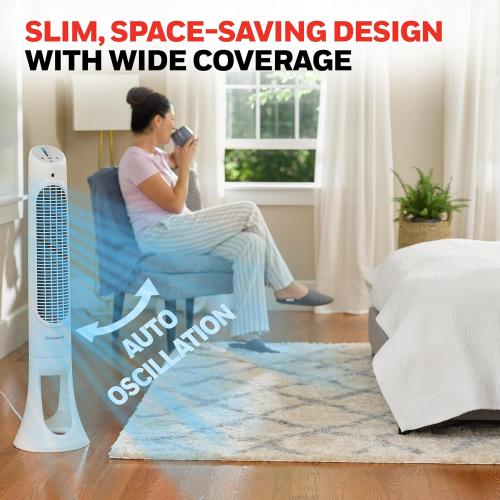 Honeywell QuietSet Whole Room Oscillating Tower Fan with Remote, White, HYF260