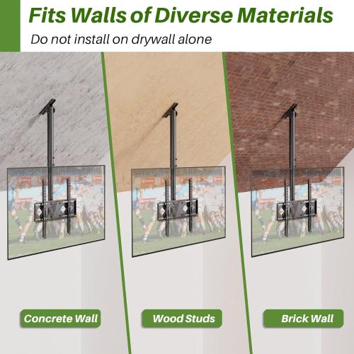 Size 24-65 Ceiling TV Mount Flip Down, Heavy Duty Hanging TV Mount Fits Most 24-65 inch LED, LCD, OLED, Plasma Flat Screen TVs - Adjustable Height 360° Rotation Tilting Swiveling Outdoor Gazebo tv Mount