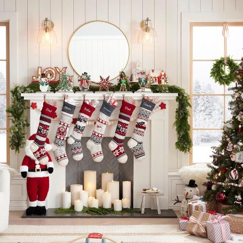 Loncaster Set of 6 Christmas Stocking Holders for Mantle, Christmas Tree Weighted Stocking Holder, Snowflakes Stocking Hangers for Mantle,Christmas Stocking Holder for Fireplace Christmas Decorations