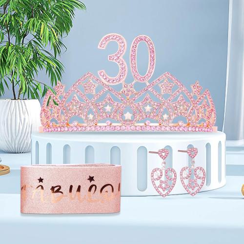HnoonZ 30th Birthday Gifts for Her,30th Birthday Gifts for Women,30th Birthday Sash,30th Birthday Crown,30th Birthday Tiara,30th Birthday Sash And Crown,30 Crown,30 Year Old Birthday Gifts for Women