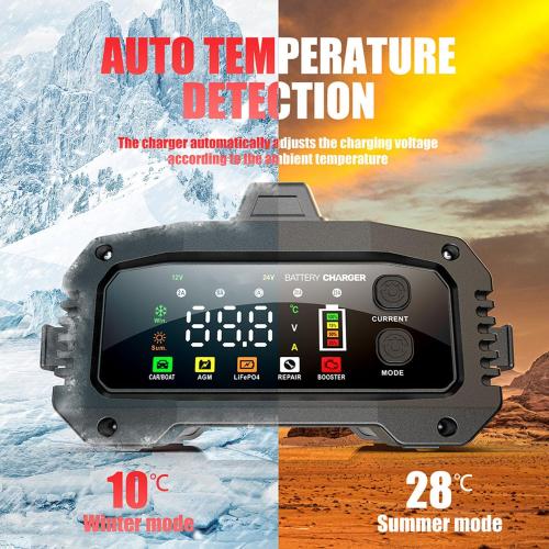 Black and Red 25A Battery Charger, 2/8/20/25 Amp 12V/24V LiFePO4 Lead Acid Fully Automatic Battery Maintainer with Engine Start, 8-Stage Car Battery Trickle Charger, Desulfator for AGM,STD,Gel,Deep Cycle Batteries