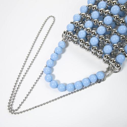 YUSHINY Silver Acrylic Beaded Colored Bucket Evening Handbag with Detachable Strap Chain