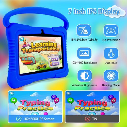 Veidoo Kids 7 Android Tablet PC, 2GB RAM, 32GB ROM, Safety Eye Protection, WiFi, Dual Camera, Games, Parental Control APP, Silicone Case (Dark Blue)