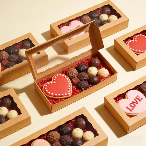 XINHPKGG 50 Pcs Brown Cookie Boxes 12x5x1.5 Inch Bakery Boxes with Window