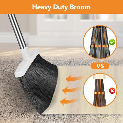 Broom and Dustpan Set, Heavy Duty Dust Pan with Long Handle 51 Inch Broom with Dustpan Combo Set Upright Self-Cleaning Dust Pan Home Kitchen Lobby Indoor Outdoor Sweeping Cleaning Tool - Gray***