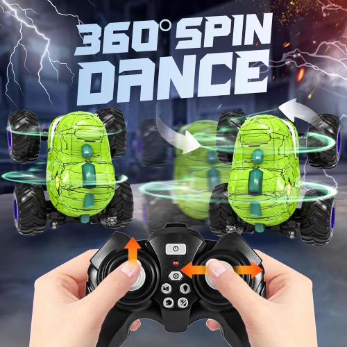 BEZGAR Monster Truck Toys - Remote Control Monster Truck with Spray, Light, Music, Dinosaur Toys for Kids, 1:20 Scale RC Truck with 360° Spins and Drifting, Remote Control Car for Boys 4-7 Green