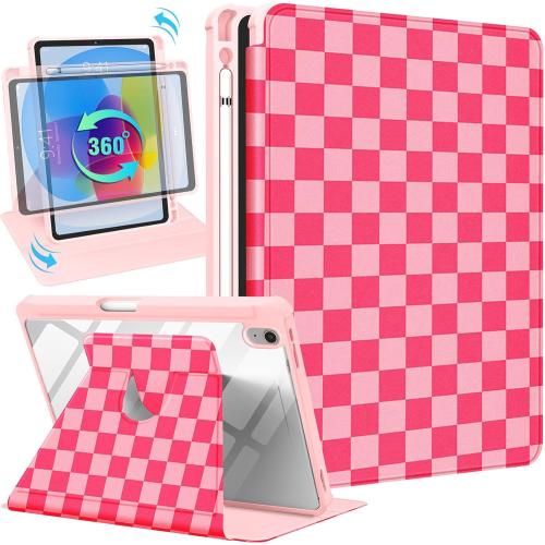 for iPad A16 Case - for iPad 10th Generation Case 10.9 Inch Women Girls Cute Girly Teens Kids Pretty Checkered Unique Aesthetic Rotating Stand Folio Tablet Cover for Apple 10/11 2025